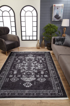 Modern Digital Area Rug - Anthracite Non Slip Washable Carpet for Living Room