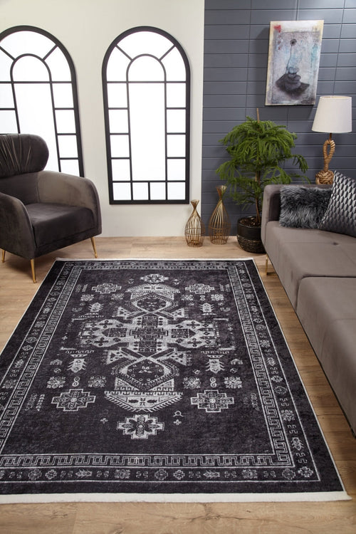 Modern Digital Area Rug - Anthracite Non Slip Washable Carpet for Living Room