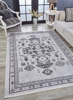 Grey Geometric Area Rug – Digital Print Non Slip Antibacterial Carpet for Kitchen & Living Room