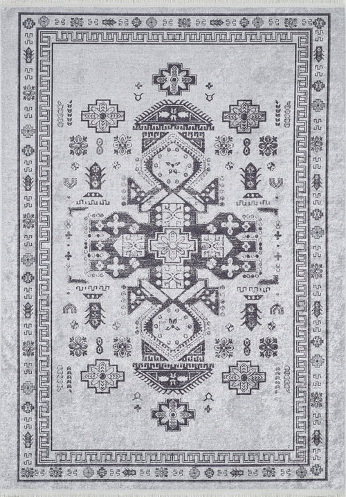 Grey Geometric Area Rug – Digital Print Non Slip Antibacterial Carpet for Kitchen & Living Room