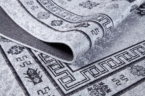 Grey Geometric Area Rug – Digital Print Non Slip Antibacterial Carpet for Kitchen & Living Room