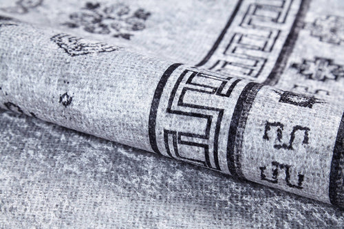 Grey Geometric Area Rug – Digital Print Non Slip Antibacterial Carpet for Kitchen & Living Room