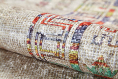 Beige Geometric Area Rug - Digital Print Stylish Non Slip Carpet for Living Room