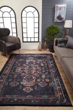 Modern Area Rug - Anthracite Digital Print Carpet | Non Slip Washable Rug