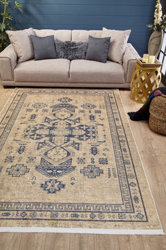 Modern Area Rug - Beige Digital Print Carpet | Non Slip, Antibacterial, Washable Floor Mat