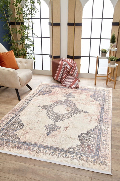 Naucalpan Beige Classic Digital Print Area Rug
