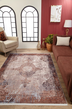 Digital Print Area Rug - Classic Brown Non Slip Antibacterial Carpet for Living Room