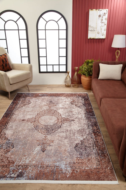 Digital Print Area Rug - Classic Brown Non Slip Antibacterial Carpet for Living Room