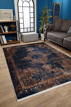 Blue Area Rug – Classic Digital Print Carpet | Non Slip, Antibacterial, Washable Floor Covering