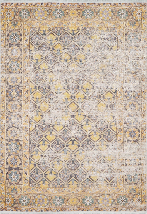 Yellow Area Rug – Classic Digital Print Non Slip Carpet for Living Room Decor
