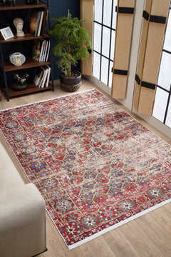 Digital Print Area Rug – Classic Red Non Slip Carpet for Living Room