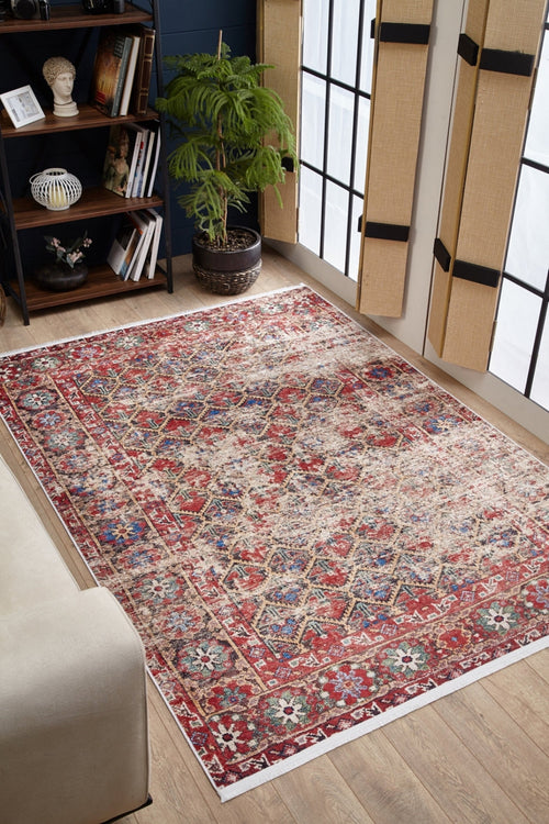 Digital Print Area Rug – Classic Red Non Slip Carpet for Living Room