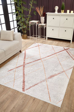 Cream Striped Area Rug – Non Slip Antibacterial Digital Print Carpet