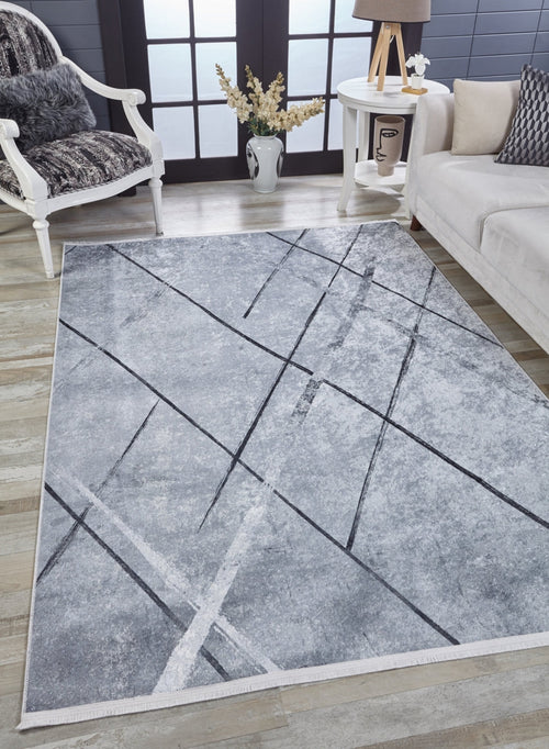 Grey Striped Area Rug - Digital Print Carpet, Non Slip, Antibacterial Floor Mat