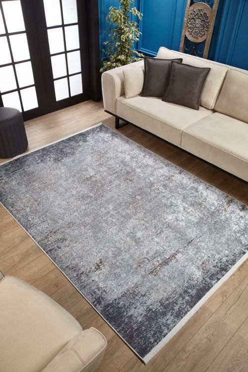 Modern Area Rug – Grey Digital Print Carpet | Non Slip, Antibacterial, Washable