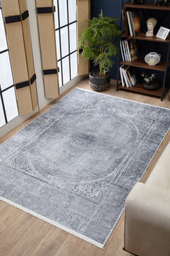 Classic Grey Area Rug – Digital Print Carpet | Non Slip, Antibacterial, Washable
