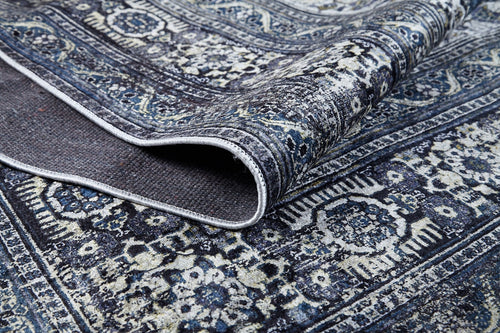 Digital Print Area Rug - Navy Blue Classic Carpet, Non Slip & Antibacterial