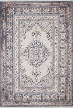 Digital Print Area Rug – Classic Beige Frame Non Slip Carpet for Living Room