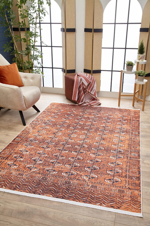 Orange Geometric Area Rug – Digital Print Non Slip Antibacterial Carpet