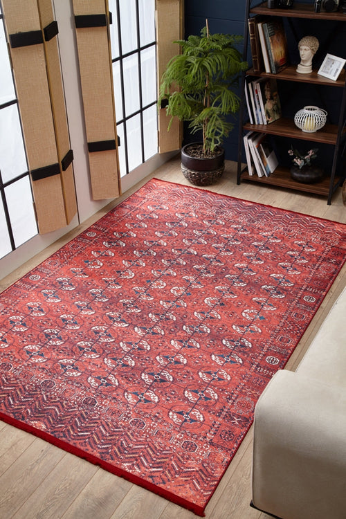 Digital Print Area Rug – Modern Red Carpet | Non Slip Antibacterial Floor Covering