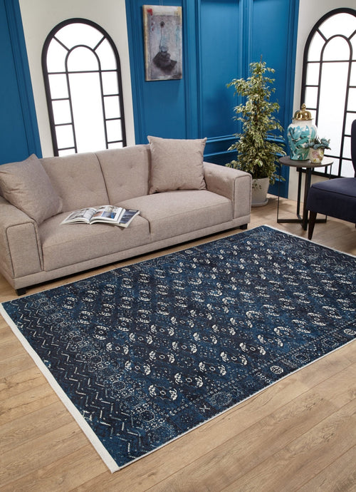 Modern Area Rug – Navy Blue Digital Print Carpet | Non Slip, Antibacterial