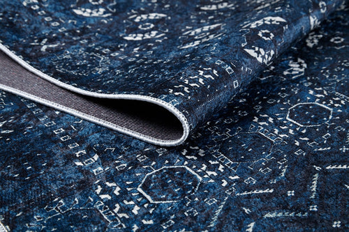 Modern Area Rug – Navy Blue Digital Print Carpet | Non Slip, Antibacterial