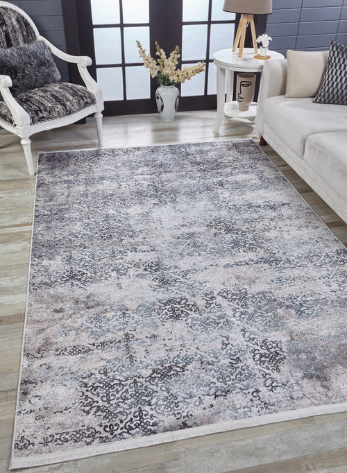 Grey Area Rug - Classic Digital Print Non Slip Carpet for Living Room