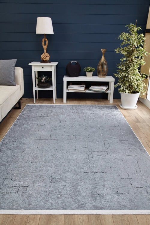 Grey Striped Area Rug - Digital Print Non Slip Carpet | Washable Antibacterial Floor Mat