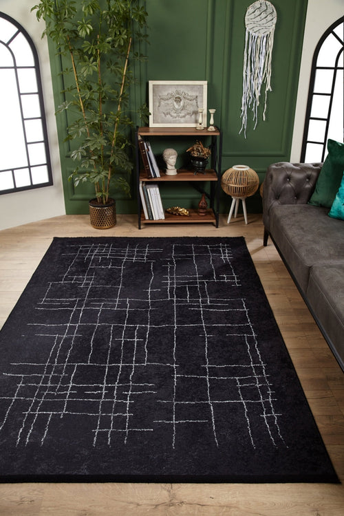 Black Striped Area Rug - Digital Print, Non Slip Carpet for Living Room