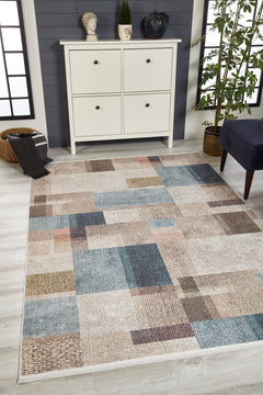 Cream Geometric Area Rug – Digital Print Non Slip Antibacterial Carpet
