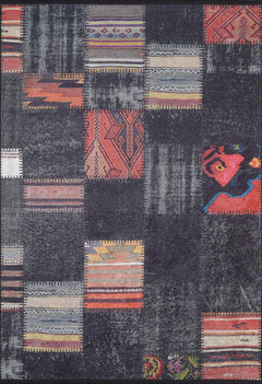 Bierun Black Patchwork Digital Print Area Rug