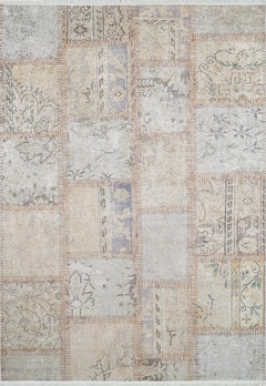 Cream Patchwork Rug - Digital Print Area Carpet Non Slip Antibacterial