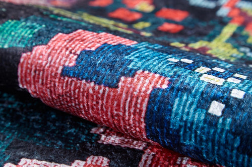 Black Patchwork Rug - Modern Digital Print Non Slip Washable Area Carpet