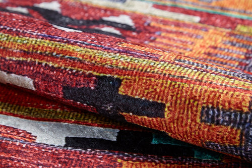 Orange Patchwork Rug - Digital Print Area Carpet, Non Slip & Antibacterial