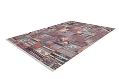 Burgundy Patchwork Rug – Stylish Digital Print Area Rug, Non-Slip & Washable
