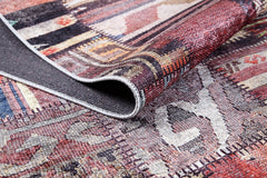 Burgundy Patchwork Rug – Stylish Digital Print Area Rug, Non-Slip & Washable