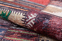 Burgundy Patchwork Rug – Stylish Digital Print Area Rug, Non-Slip & Washable