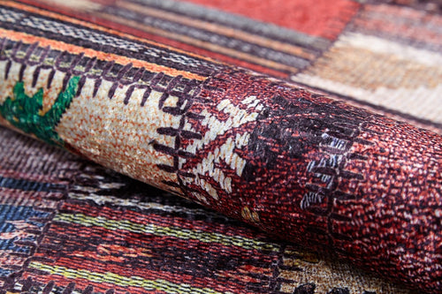 Burgundy Patchwork Rug – Stylish Digital Print Area Rug, Non-Slip & Washable