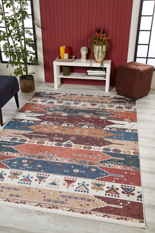 Navy Ethnic Area Rug – Digital Print Carpet With Non Slip, Antibacterial Design