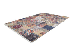 Burgundy Patchwork Rug - Digital Print Area Carpet | Antibacterial Non Slip Floor Covering