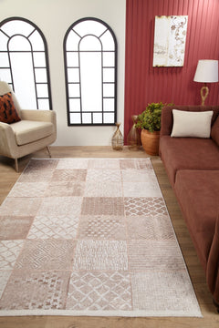 Beige Patchwork Area Rug - Digital Print Rug | Antibacterial, Non Slip Carpet