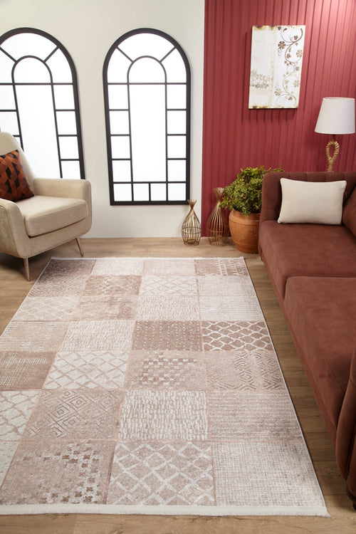 Beige Patchwork Area Rug - Digital Print Rug | Antibacterial, Non Slip Carpet