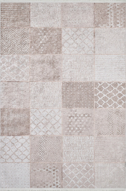 Beige Patchwork Area Rug - Digital Print Rug | Antibacterial, Non Slip Carpet