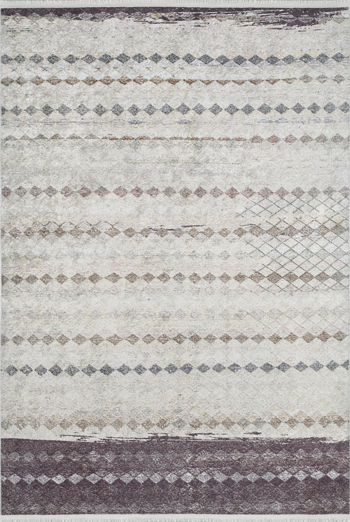 Beige Geometric Area Rug - Digital Print, Non Slip, Antibacterial Carpet for Modern Living Room