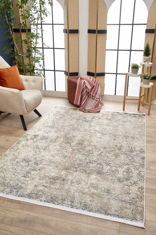 Beige Area Rug – Digital Print Classic Non Slip Carpet for Living Room Use