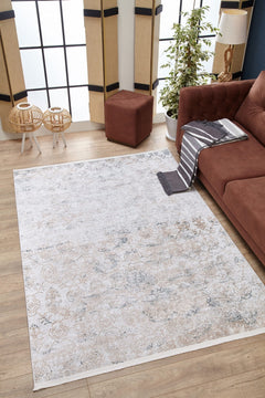 Classic Beige Area Rug – Digital Print Non Slip Washable Carpet for Living Room