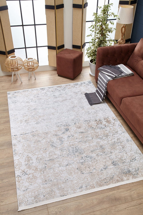 Classic Beige Area Rug – Digital Print Non Slip Washable Carpet for Living Room