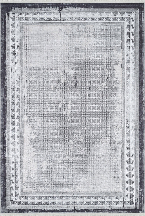 Digital Print Area Rug – Grey Frame Stylish Floor Covering, Non Slip Carpet