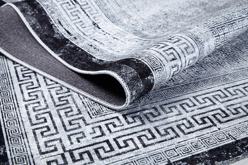 Digital Print Area Rug – Grey Frame Stylish Floor Covering, Non Slip Carpet