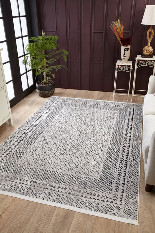 White Frame Area Rug - Stylish Digital Print Rug | Non Slip, Antibacterial Carpet